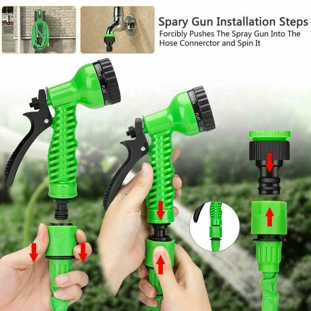Expandable Garden Water Hose 100 Ft with Spray Nozzle
