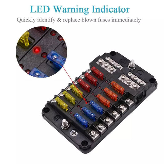 Marine Fuse Panel With LED Warning Indicator Damp-Proof Cover