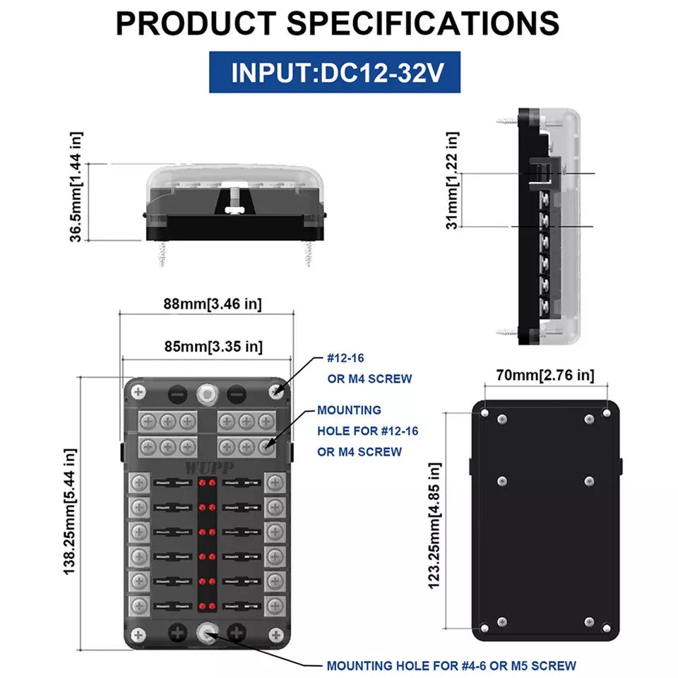 Marine Fuse Panel With LED Warning Indicator Damp-Proof Cover