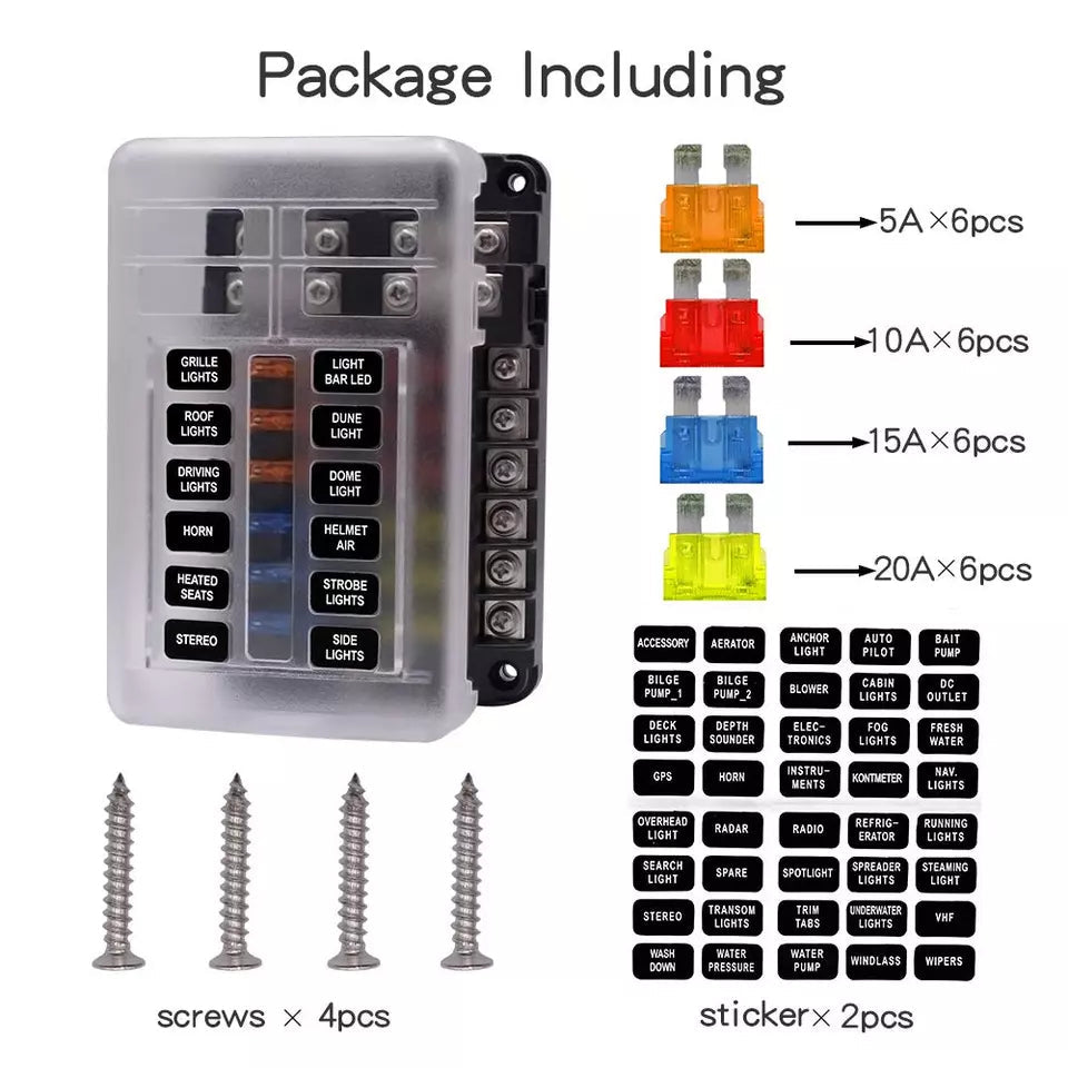 Marine Fuse Panel With LED Warning Indicator Damp-Proof Cover