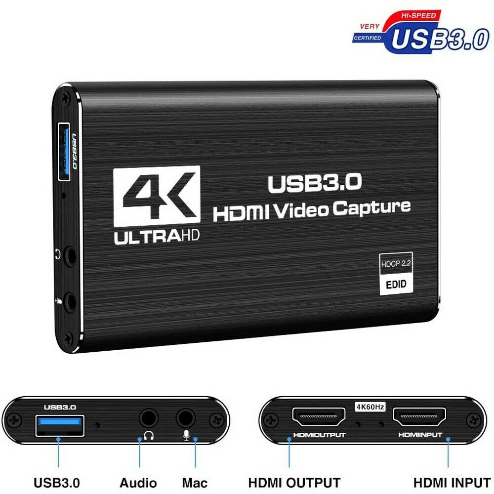 Audio Video Capture Card, 4K HDMI USB 3.0 Capture Adapter, 1080P 60fps Portable Video Converter for Gaming, Live Broadcast, Video Recording, Game Capture Card
