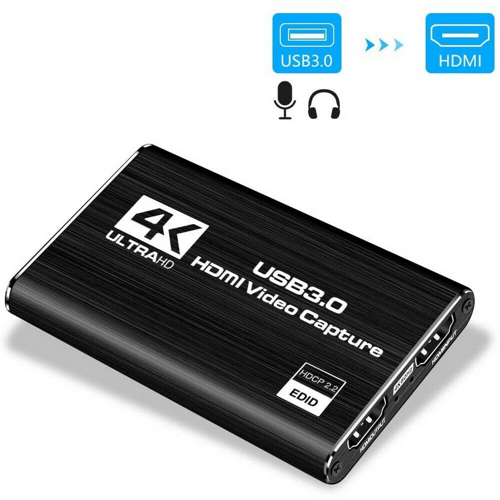 Audio Video Capture Card, 4K HDMI USB 3.0 Capture Adapter, 1080P 60fps Portable Video Converter for Gaming, Live Broadcast, Video Recording, Game Capture Card