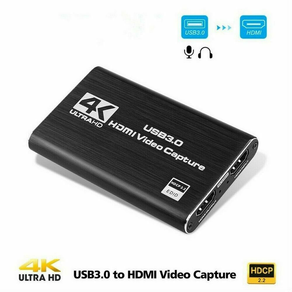 Audio Video Capture Card, 4K HDMI USB 3.0 Capture Adapter, 1080P 60fps Portable Video Converter for Gaming, Live Broadcast, Video Recording, Game Capture Card