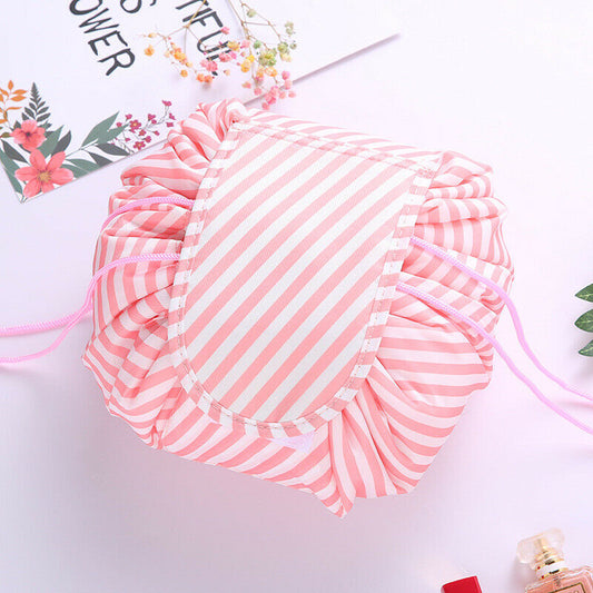 Travel Make Up Wrap Bag-Pink White Stripe