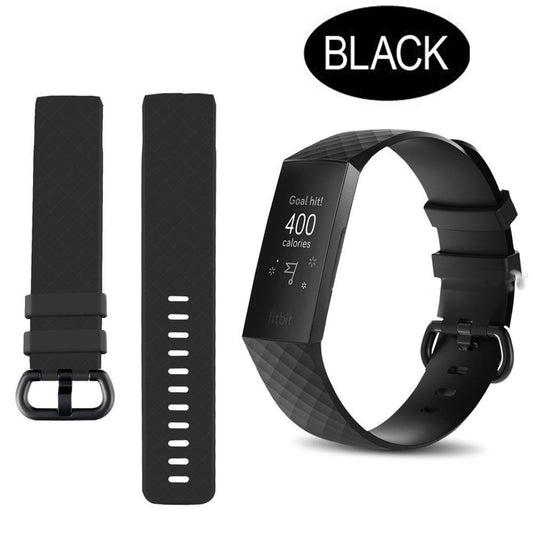 Silicon Watch Band For Fitness Tracker-Black-L