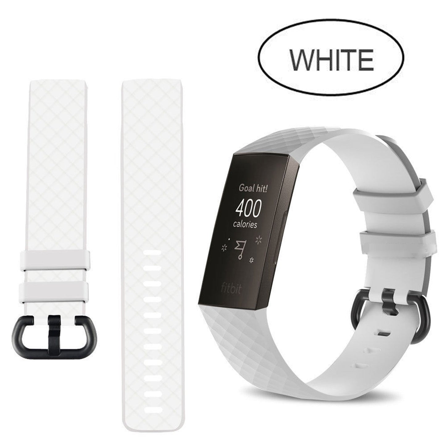 Silicon Watch Band For Fitness Tracker-White-S