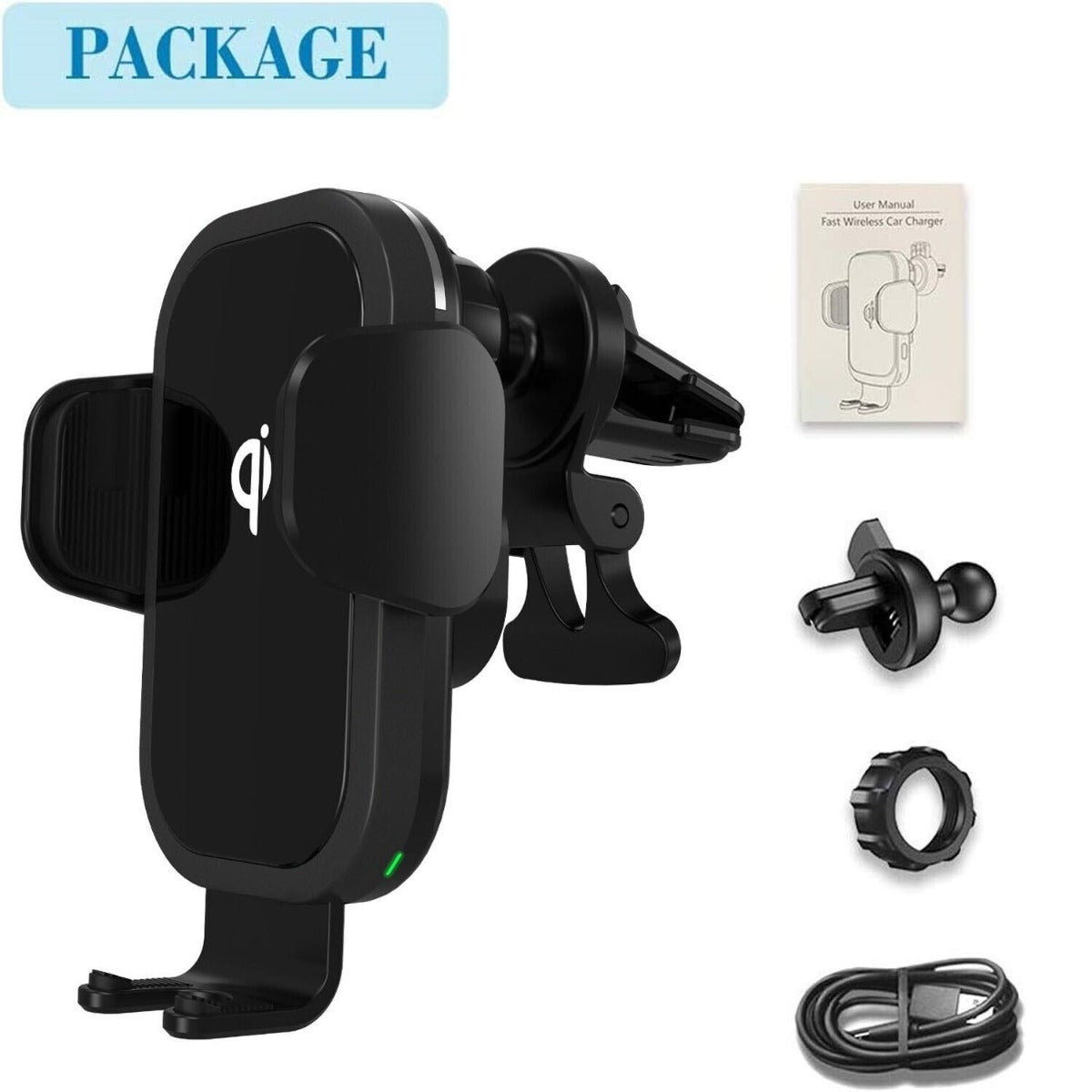 15W Fast Wireless Car Charger Vent Mount with CLIP AND SUCKING DISC