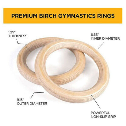 Wooden Gymnastic Rings with Adjustable Straps