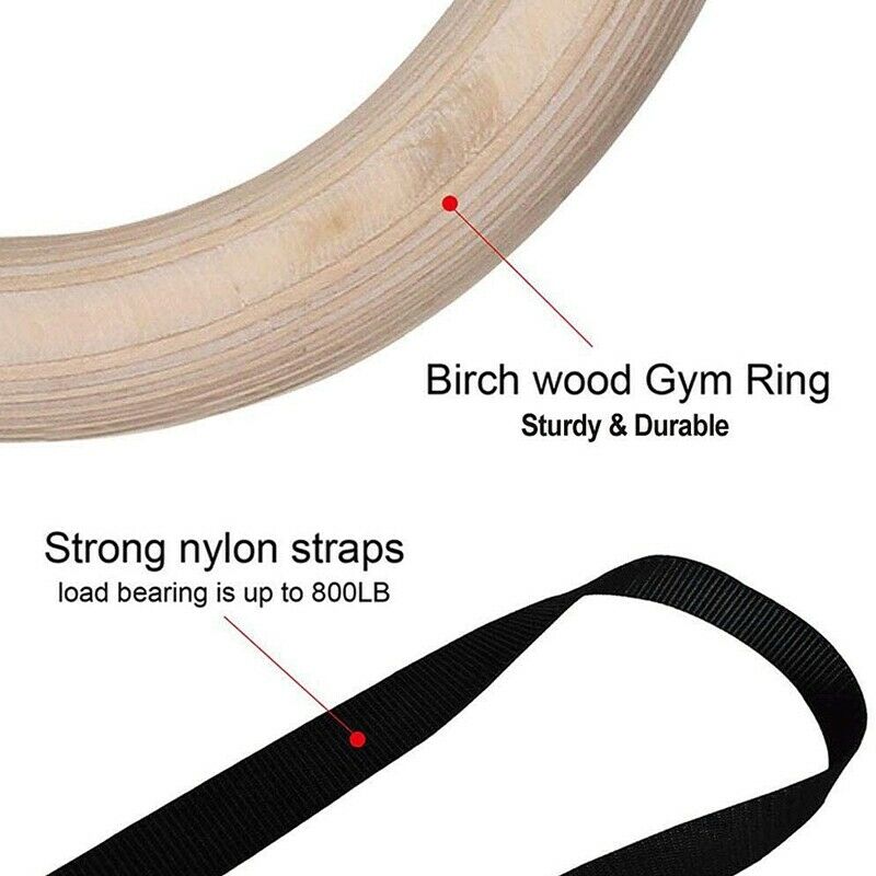 Wooden Gymnastic Rings with Adjustable Straps