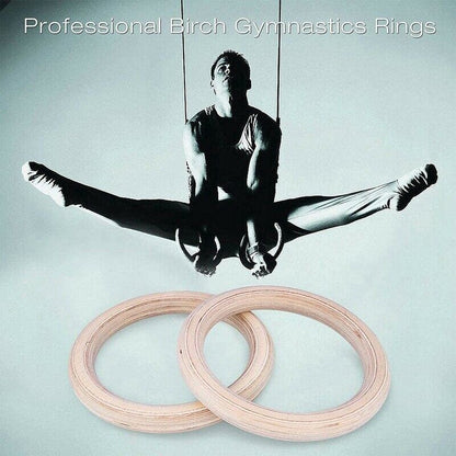 Wooden Gymnastic Rings with Adjustable Straps