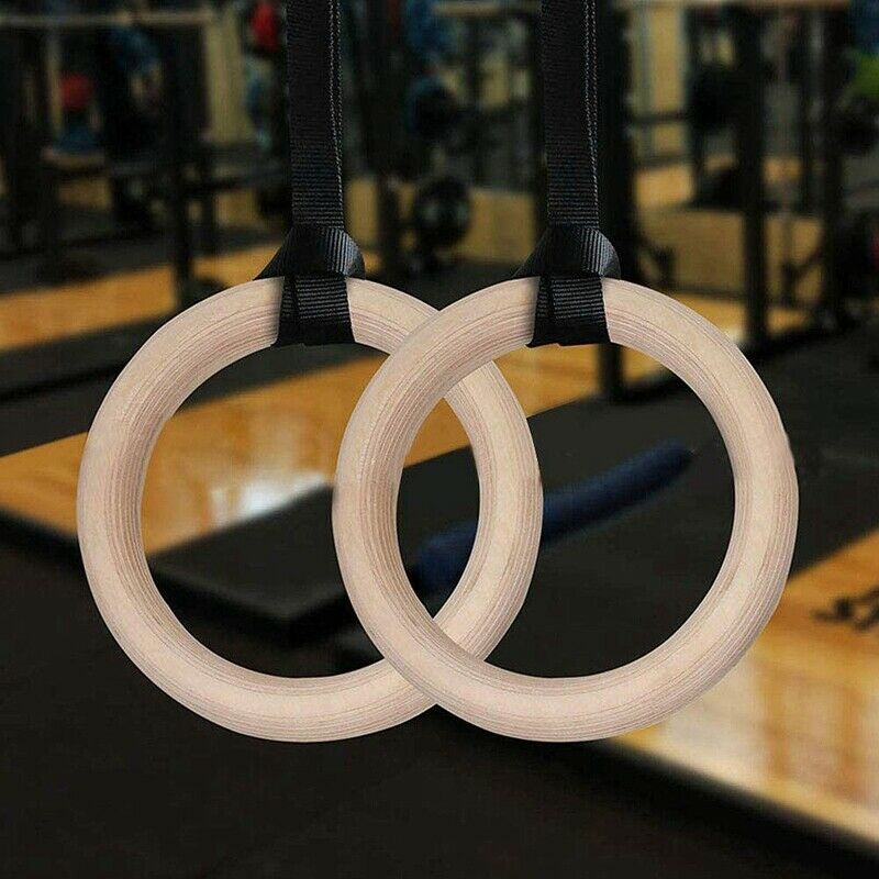 Wooden Gymnastic Rings with Adjustable Straps