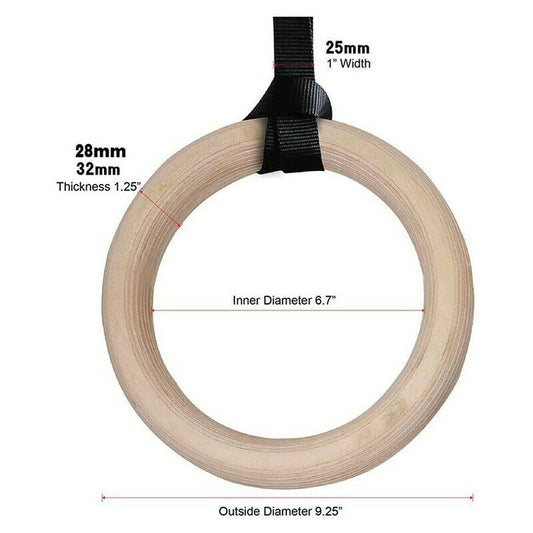 Wooden Gymnastic Rings with Adjustable Straps