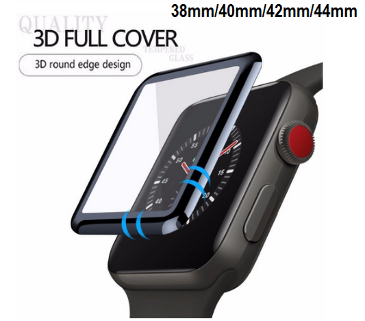 Compatible Smart Watch 3D Full Screen Tempered Glass - 38mm/40mm/42mm/44mm (Black)-44mm