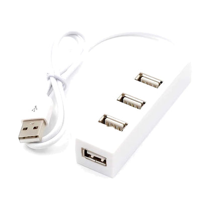 4 Port USB 2.0 Hub Splitter High Speed Compact Data Hub with Attached Cable for Laptop PC White