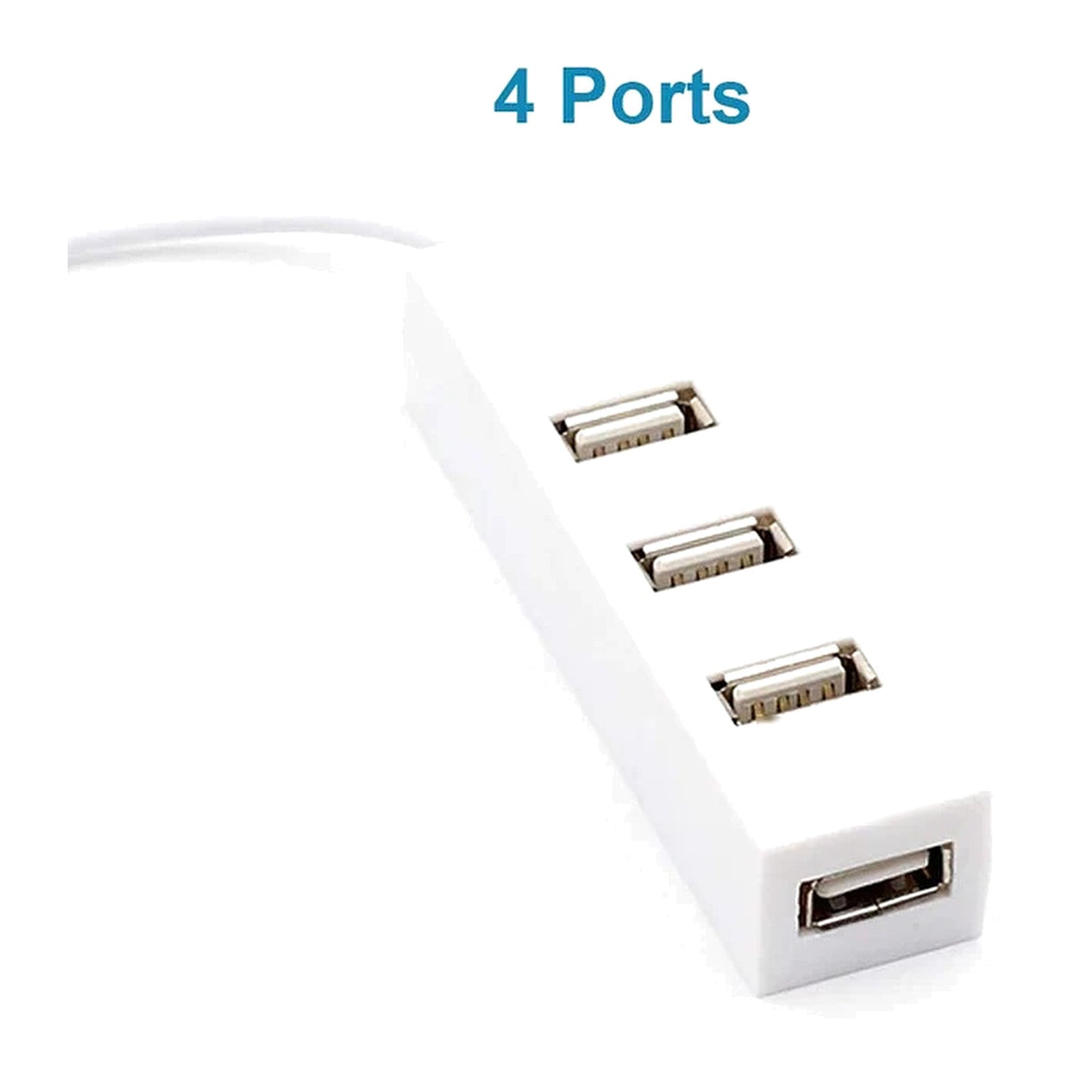 4 Port USB 2.0 Hub Splitter High Speed Compact Data Hub with Attached Cable for Laptop PC White