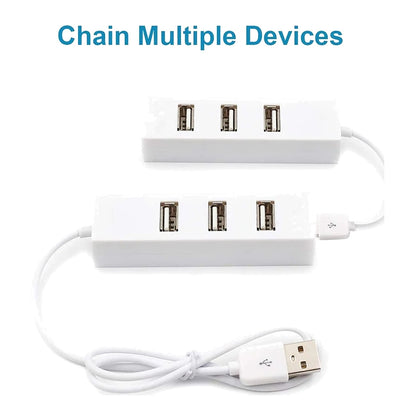 4 Port USB 2.0 Hub Splitter High Speed Compact Data Hub with Attached Cable for Laptop PC White