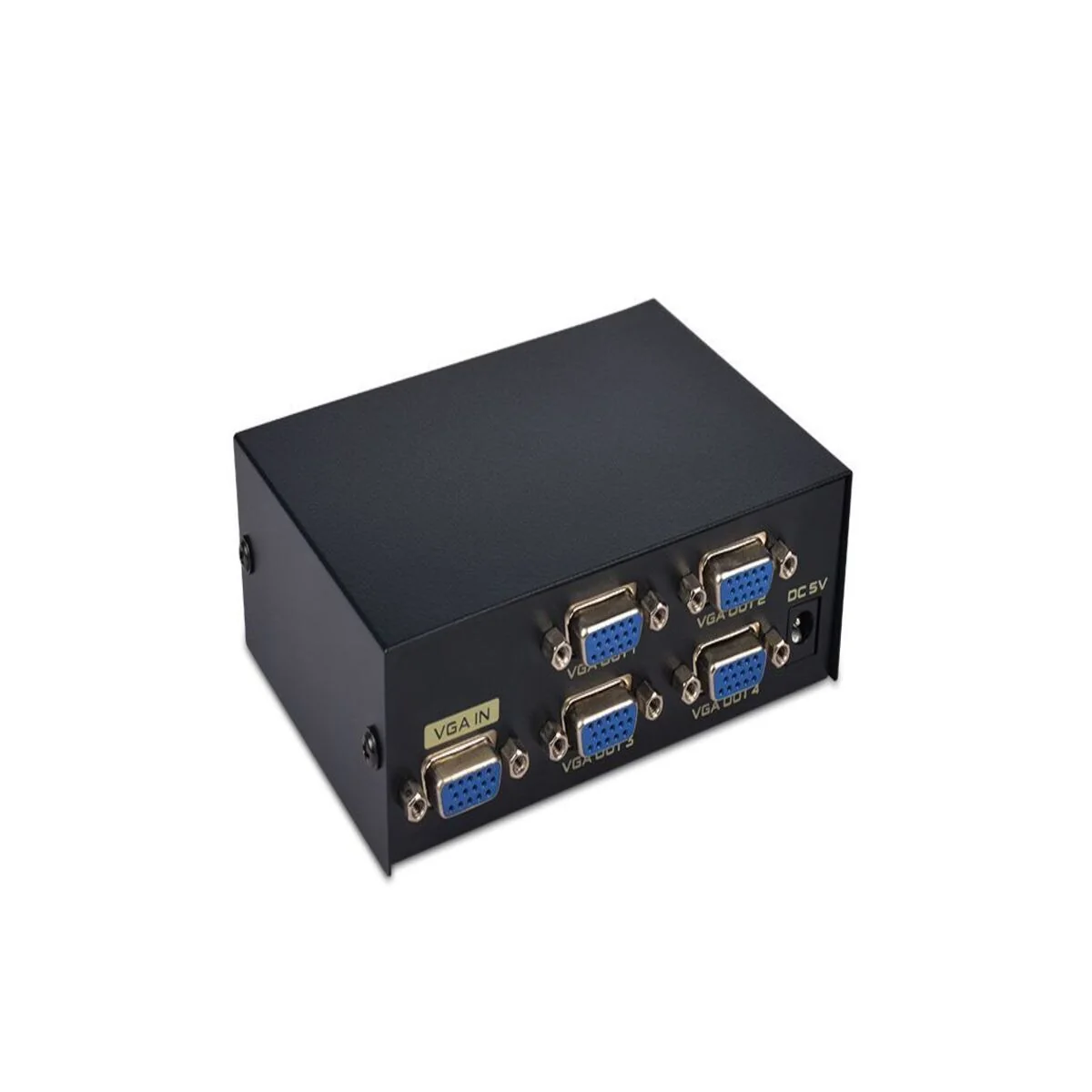 4-Port VGA Splitter Box – 1 In 4 Out Video Duplicator for Monitors, Projectors & Displays – Metal Housing, USB Powered
