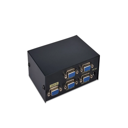 4-Port VGA Splitter Box – 1 In 4 Out Video Duplicator for Monitors, Projectors & Displays – Metal Housing, USB Powered