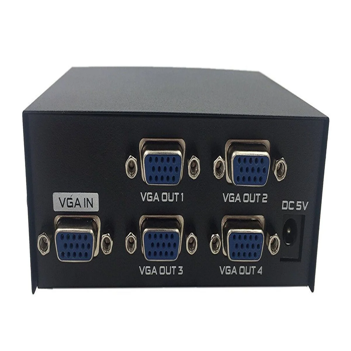 4-Port VGA Splitter Box – 1 In 4 Out Video Duplicator for Monitors, Projectors & Displays – Metal Housing, USB Powered
