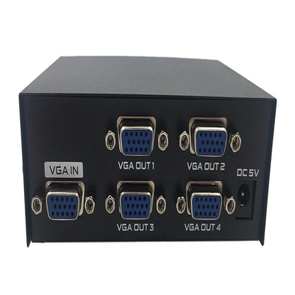 4-Port VGA Splitter Box – 1 In 4 Out Video Duplicator for Monitors, Projectors & Displays – Metal Housing, USB Powered