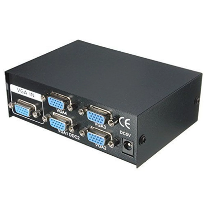 4-Port VGA Splitter Box – 1 In 4 Out Video Duplicator for Monitors, Projectors & Displays – Metal Housing, USB Powered
